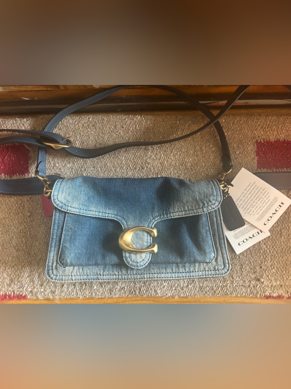 Coach Denim Crossbody Bag with Gold 'C' Hardware and Black Strap - Picture 2 of 12